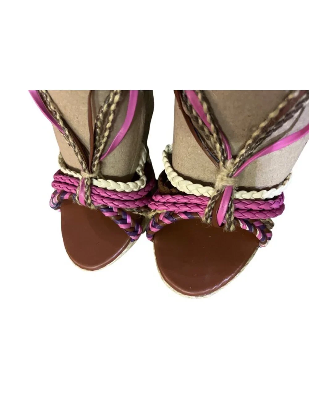 385 Fifth Womens 7 Wedge Sandals Pink Purple Braided Espadrille Resort Heels